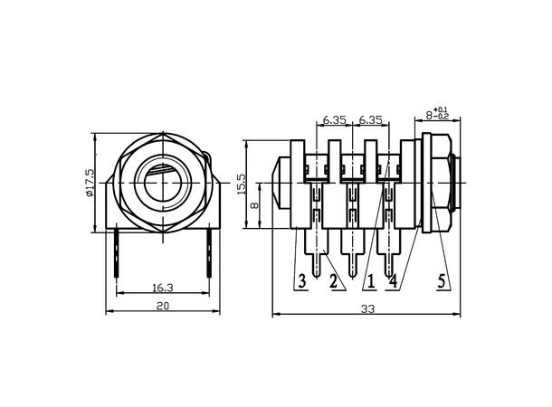 HICON HI-J63S-PH Jack hun for chassis Sort. For printkort/lodding