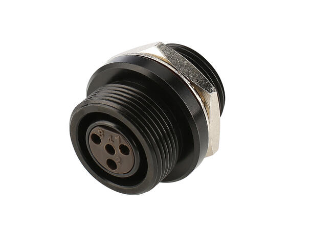 HICON HI-XMEF4-HD-B 4-pin Mini XLR hun IP67. For chassismontering. Loddetilk.