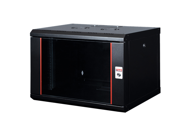 KAGU Veggskap Sort 7U 600 x 600 x 418mm (BxDxH), Glassdør, 19"