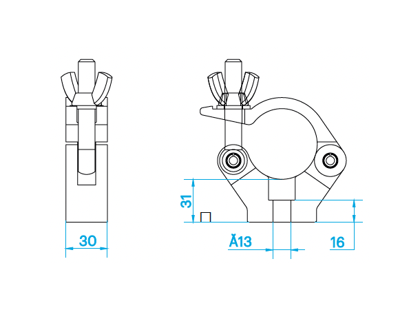 PROLYTE CLP-P545B Clamp slim Swl 560Kg (Sf8:1), Sort, Ø48-51mm Rør