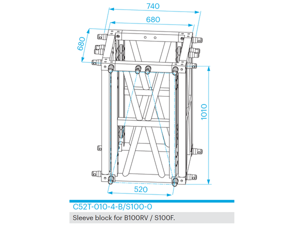 PROLYTE CT-Tårn Sleeveblock C52T-010 4-Veis, Alu, U/Koblinger, B100/S10