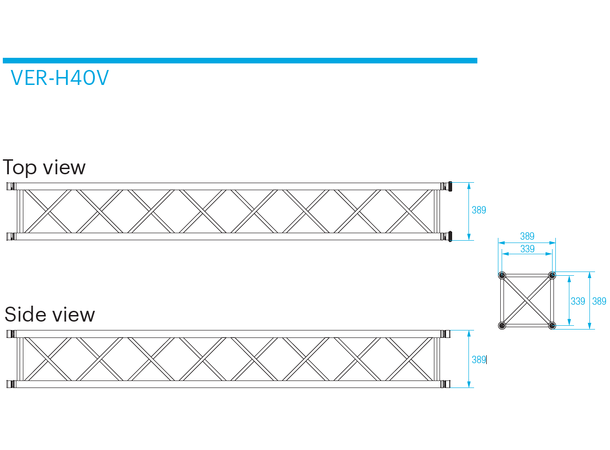 PROLYTE VER-H40V-L050 Verto firkanttruss 50cm, Alu, Ø48x3mm, For Vertokobling