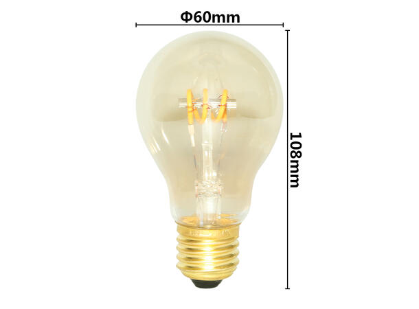 SBL LED filament pære E27, 4W. 2200K Ra>95. Ø60mm x H 108mm. Amber glass