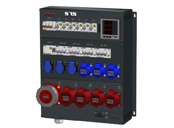 SRS PDU63T7C3DPW Strømdistro, veggmont. 400V/63A CEE inn