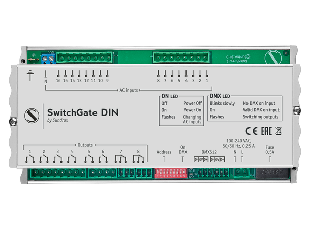 SUNDRAX SwitchGate DIN 1 x DMX in, 8 x Relays