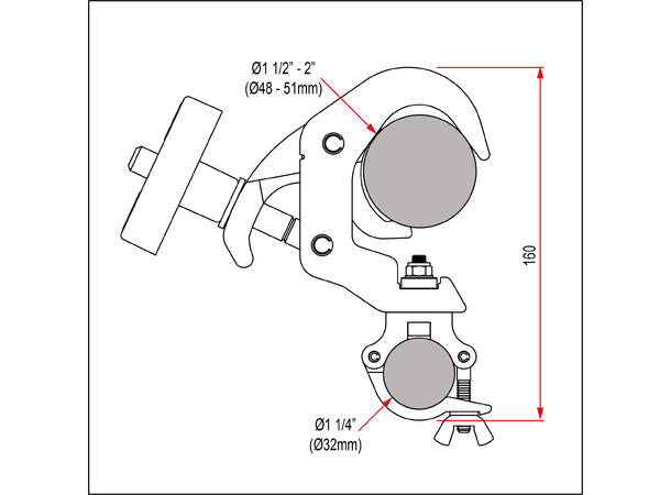 DOUGHTY T58336 Projector frame clamp 38 - 51mm, 32mm, SWL 100kg, Sort