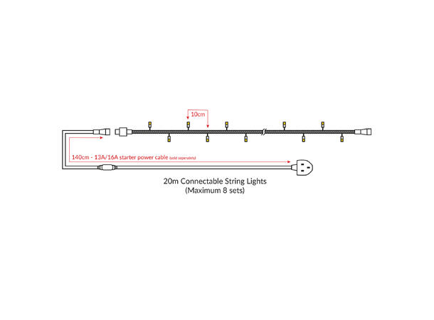 ELUMEN8 LED Lyslenke, Dimbar, IP65, 20m 200 x WW LED, 2700K, Skjøtbar opp til 8