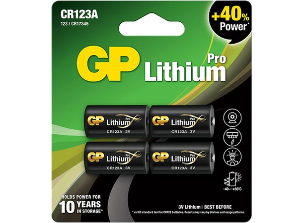GP CR123A Batteri, 3v 4 pk. Blister