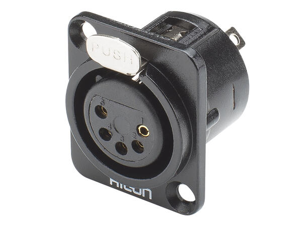 HICON HI-X5DF-G 5-pin XLR hun chassis Sort. D-panel. Gullplaterte kontakter