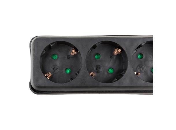 HILEC Strømpadde 4 x Schuko 1,5m, 3 x 1,5mm2, Sort