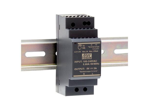 MEANWELL Strømforsyning 12VDC, 24W DIN rail. Lav type