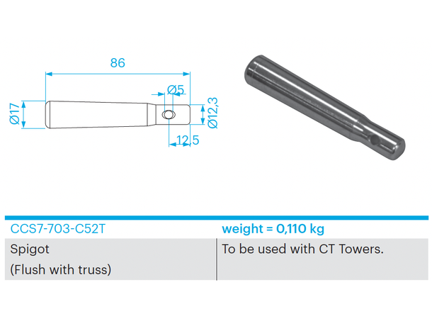 PROLYTE CCS7-703 Spigot For R-Klipps, kort, for C52T