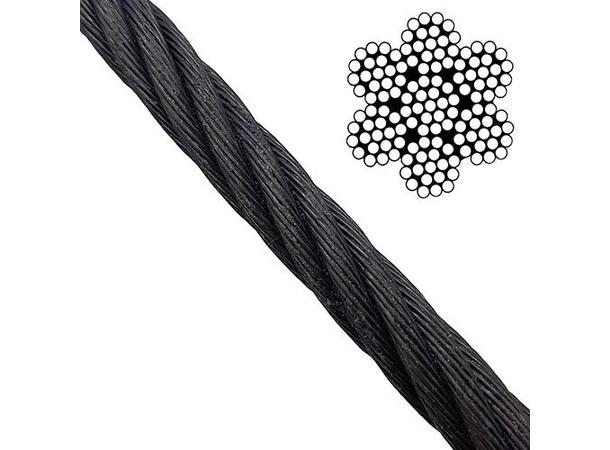 PSRIG Stålwire 4mm MBL 11,4kN pr.m Sort, 6x19+IWRC, 1960N/mm2, NS-EN12385 