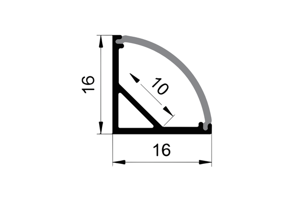 SBL Aluprofil  16 x 16 mm. 2 meter, Sort