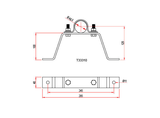 DOUGHTY 100mm veggbrakett før Ø48mm rør SWL 60Kg