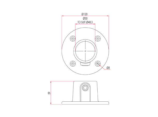 DOUGHTY T13100 Base Flange rund Brakett for Ø48mm rør