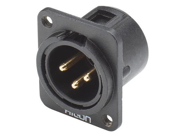 HICON HI-X3DM-G-M3 3-pin XLR han chassis Sort. D-panel, M3 gjenger. Gullpl. kont.