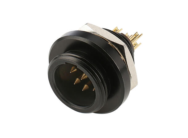 HICON HI-XMEM5-HD-B 5-pin Mini XLR han IP67. For chassismontering. Loddetilk.