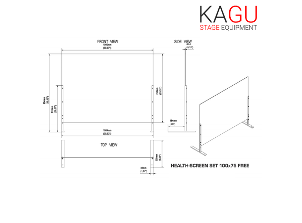 KAGU Herdet glasskjerm, frittstående 100x75cm, beskytter mot dråpesmitte
