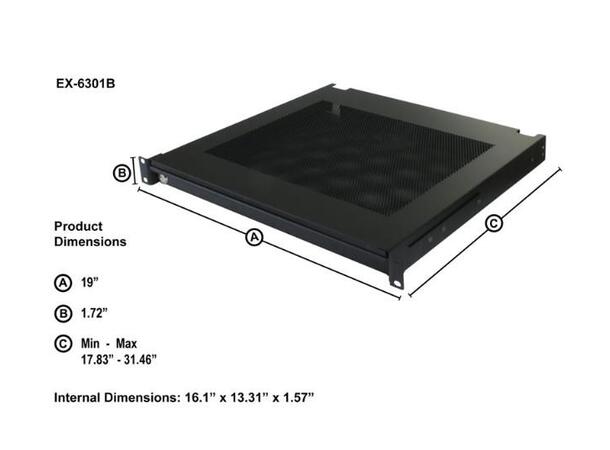 KAGU Rackskuff for laptop, perforert 1U, innv.mål: 338mm x 409mm x 40mm