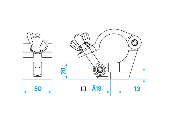 PROLYTE CLP-P587B Clamp, side-entry Swl 780Kg (Sf8:1), Sort, Ø48-51mm Rør