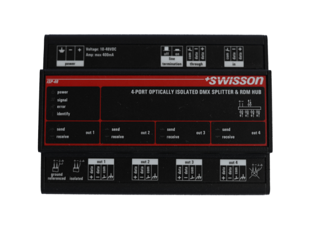 SWISSON ISP-6R-RJ45 DMX/RDM Splitter DIN Rail, RJ45, 6 Out, ANSI E1.11