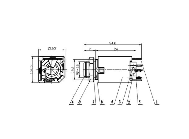 HICON HI-J63M-PVM 6.3mm Jack hun Mono. For chassismontering. Loddetilk.