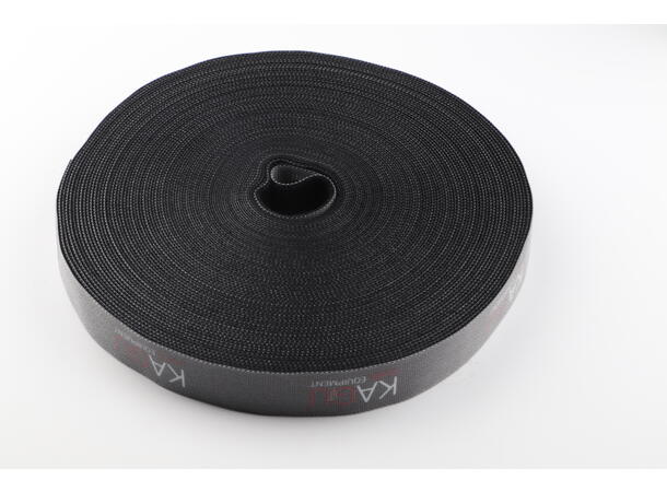 KAGU Hook & Loop Borrelås 10mm x 25m Sort. Med KAGU logo