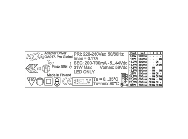 NA Global Pulse 3-C Adapter-Driver 200-700mA, 8,8-31W, sort 