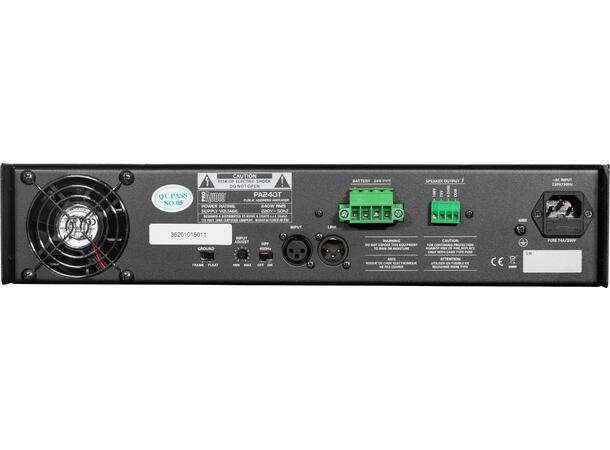 PROAUDIO effektforsterker 1 kanal 240W Lavohmig eller 100V. 19"/2U