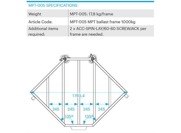 PROLYTE MPT-Tårn Ballastramme MPT-005 1000kg, Alu for Mpt Tårn