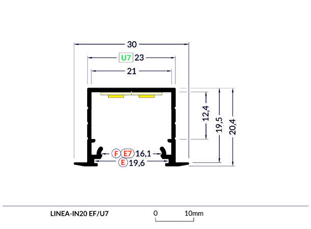 TOPMET Aluprofil LINEA-IN20_F 30x20,4mm 2m, Sort, Opal diffusor