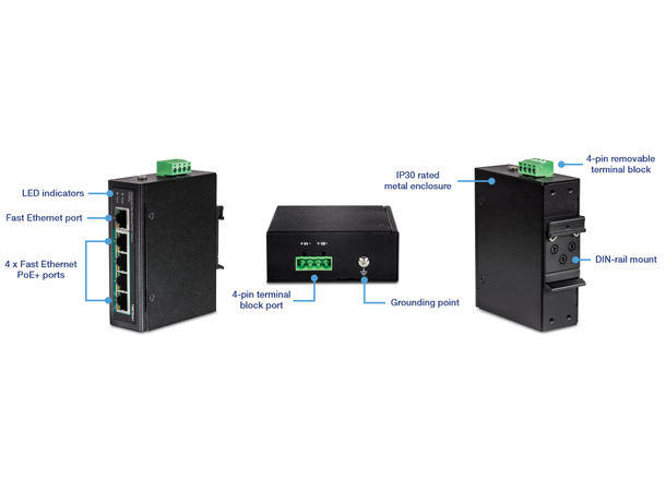 TRENDNET TI-PE50 PoE Switch, 5 porter Uadministrert, 100mbps, 90W
