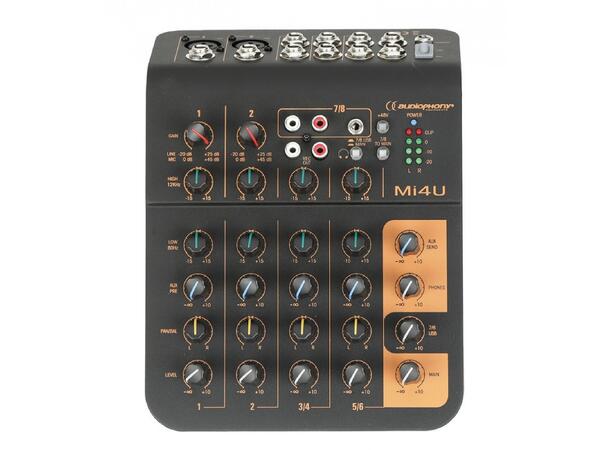 AUDIOPHONY MI4U Kompaktmikser 2 x Mic, 2 x stereo, 1 aux, USB