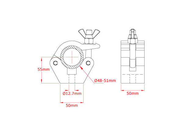 DOUGHTY halvkobler clamp Ø 48-51mm M12, Alu. SWL 750 Kg