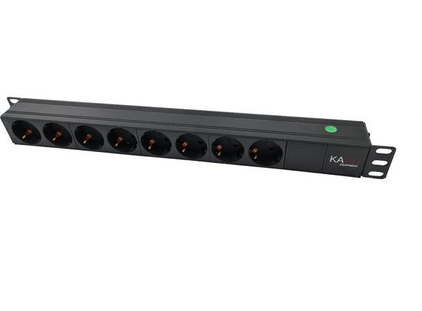 Kagu 19" Rackstrøm 1U, Powercon in/thru 8 veis, 16A, 3600W