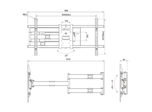 MULTIBRACKETS Veggfeste long reach VESA 800x400, 40kg, 101cm , 42-75", Hvit