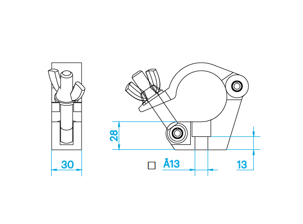 PROLYTE CLP-P588B Clamp slim, side-entry Swl 410Kg (Sf8:1), Sort, Ø48-51mm Rør
