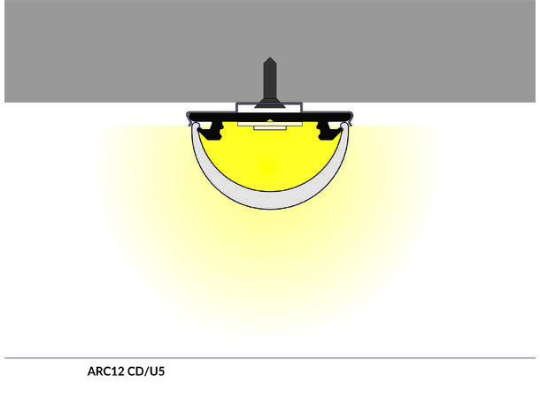 TOPMET Aluprofil ARC12_D 20x3,3mm 2m, Sort, Opal diffusor