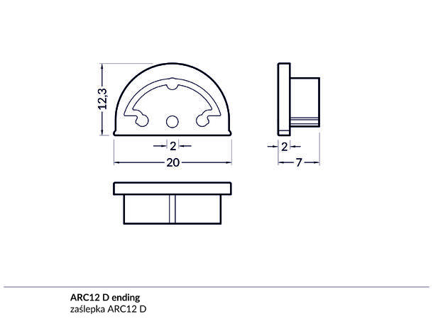 TOPMET Aluprofil ARC12_D 20x3,3mm 2m, Sort, Opal diffusor