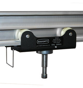 DOUGHTY T85185 Studio rail 80 carriage 4 hjul, 16mm Spigot, SWL200