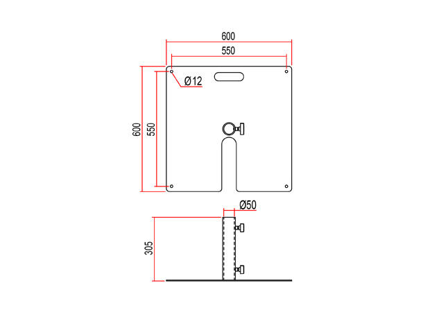 DOUGHTY baseplate for Ø48mm rør Med 2 hjul