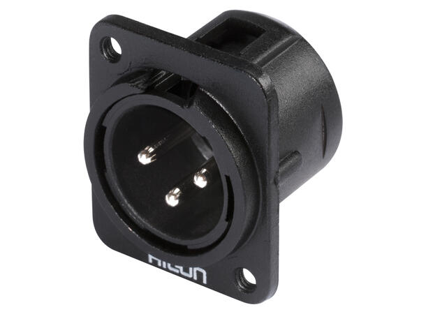 HICON HI-X3DM-M3 3-pin XLR han chassis Sort. D-panel, M3 gjenger