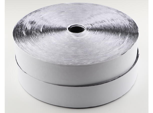 KAGU Borrelås m/tape 50mm x 25m, Sort Hook & Loop, begge med dobbelsidig tape