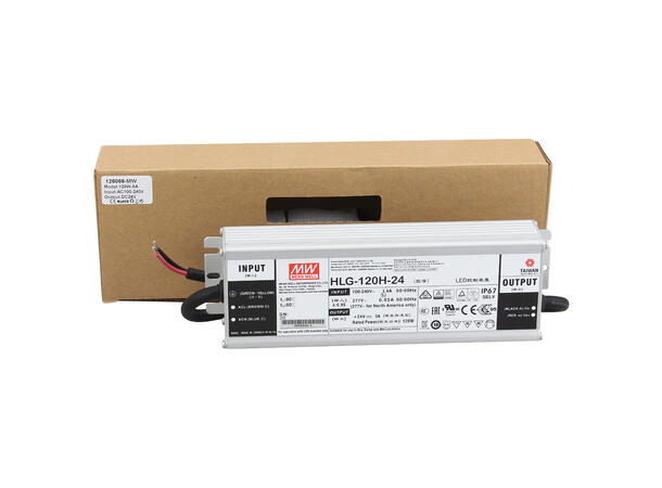 MEANWELL Strømforsyning 12VDC, 120W 10A. For LED strip etc. IP 65