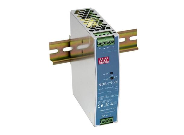 MEANWELL Strømforsyning 24VDC, 75W DIN rail