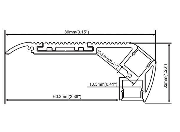 SBL Aluprofil 2m, 80 x 32 mm Trinn. Sort Sotet frontdeksel inkludert