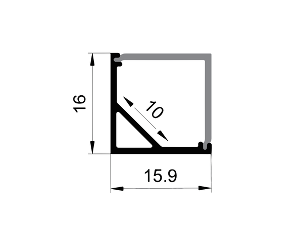 SBL Aluprofil  16 x 15.9 mm. 2 meter, Sort