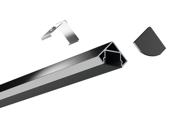 SBL Aluprofil  25x18x18 mm. Sort Sotet frontdeksel inkludert.