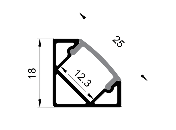 SBL Aluprofil  25x18x18 mm. Sort Sotet frontdeksel inkludert.